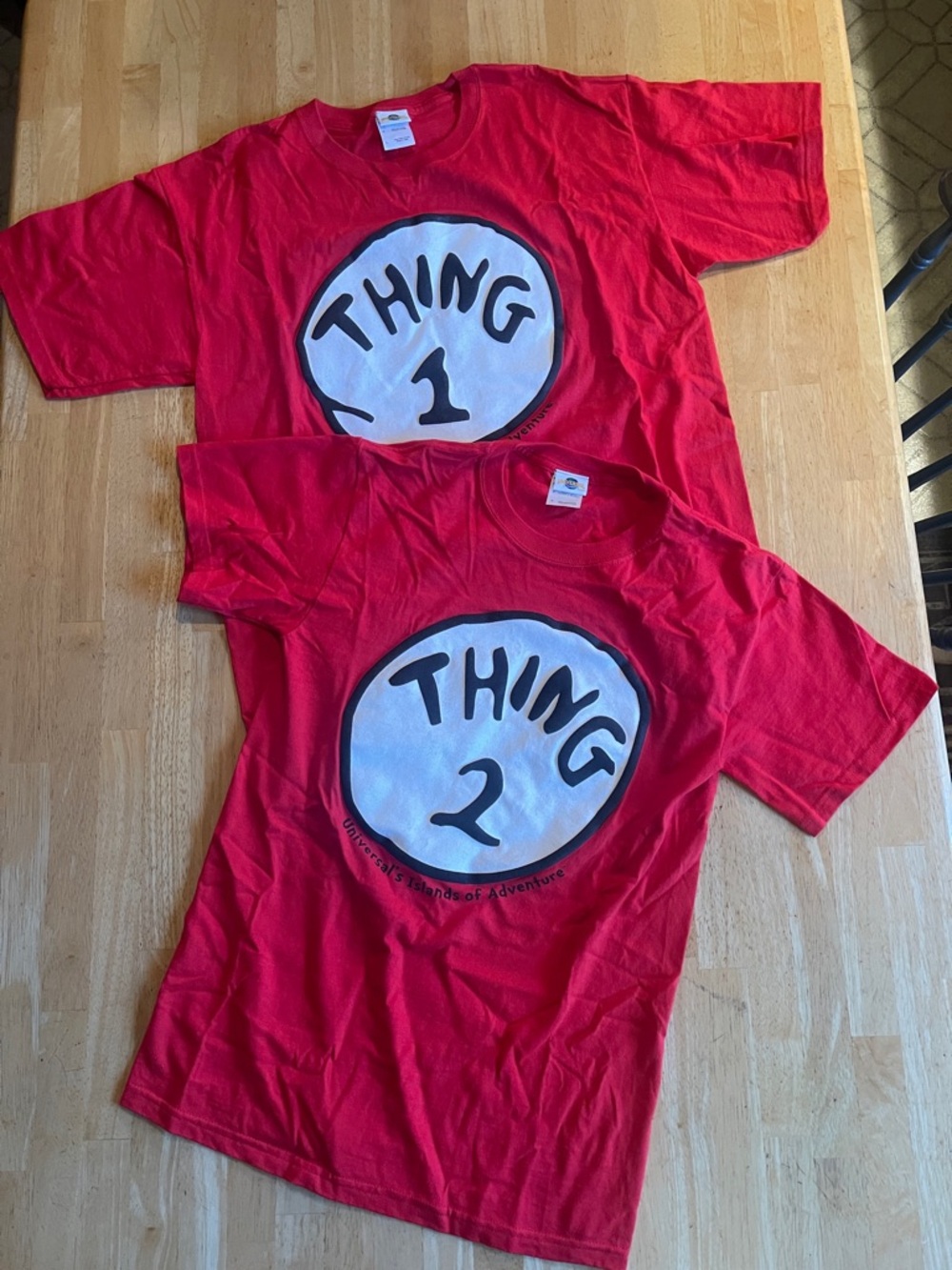 Dr. Seuss Inspired 2 Red Tees - Thing 1 (Large) & Thing 2 (Small)